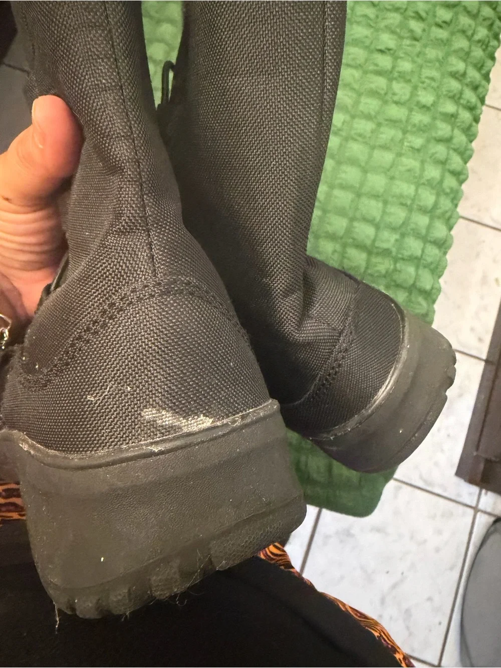 Women's Black Winter Lace-Up Knit-Cuff Snow Boots